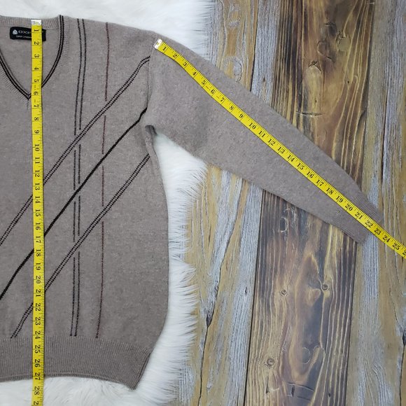 OXFORD Super Lambswool Lambs Wool V Neck Sweater 40 or US M Beige Brown Stripe - Picture 12 of 12